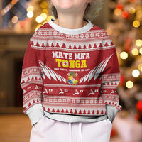 Personalised Tonga Rugby Christmas Kid Ugly Christmas Sweater Mate Maa Tonga Ngatu Pattern - Polynesian Pride