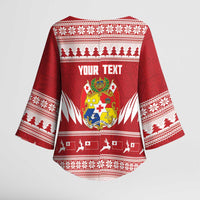 Personalised Tonga Rugby Christmas Kimono Sleeve Blouse Mate Maa Tonga Ngatu Pattern LT14 - Polynesian Pride