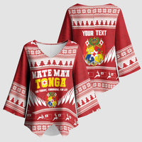 Personalised Tonga Rugby Christmas Kimono Sleeve Blouse Mate Maa Tonga Ngatu Pattern LT14 - Polynesian Pride