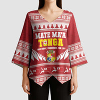 Personalised Tonga Rugby Christmas Kimono Sleeve Blouse Mate Maa Tonga Ngatu Pattern LT14 - Polynesian Pride