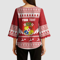 Personalised Tonga Rugby Christmas Kimono Sleeve Blouse Mate Maa Tonga Ngatu Pattern LT14 - Polynesian Pride