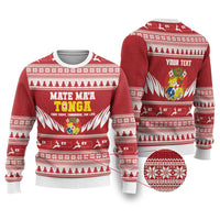 Personalised Tonga Rugby Christmas Ugly Christmas Sweater Mate Maa Tonga Ngatu Pattern - Polynesian Pride