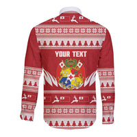 Personalised Tonga Rugby Christmas Long Sleeve Button Shirt Mate Maa Tonga Ngatu Pattern - Polynesian Pride