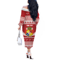 Personalised Tonga Rugby Christmas Off The Shoulder Long Sleeve Dress Mate Maa Tonga Ngatu Pattern - Polynesian Pride