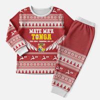 Personalised Tonga Rugby Christmas Pajama Set Mate Maa Tonga Ngatu Pattern - Polynesian Pride