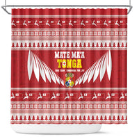 Tonga Rugby Christmas Shower Curtain Mate Maa Tonga Ngatu Pattern - Polynesian Pride