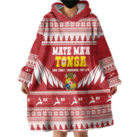 Personalised Tonga Rugby Christmas Wearable Blanket Hoodie Mate Maa Tonga Ngatu Pattern - Polynesian Pride