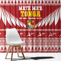 Tonga Rugby Christmas Window Curtain Mate Maa Tonga Ngatu Pattern - Polynesian Pride