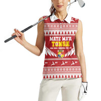 Personalised Tonga Rugby Christmas Women Sleeveless Polo Shirt Mate Maa Tonga Ngatu Pattern - Polynesian Pride
