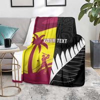 New Zealand and West Indies Cricket Custom Blanket Black Cap Windies Together - Polynesian Pride
