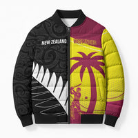 New Zealand and West Indies Cricket Custom Bomber Puffer Jacket Black Cap Windies Together LT14 Unisex Black - Polynesian Pride