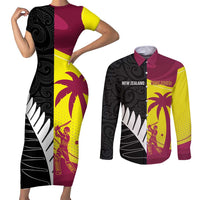 New Zealand and West Indies Cricket Custom Couples Matching Short Sleeve Bodycon Dress and Long Sleeve Button Shirt Black Cap Windies Together - Polynesian Pride