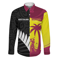 New Zealand and West Indies Cricket Custom Family Matching Off Shoulder Short Dress and Hawaiian Shirt Black Cap Windies Together LT14 Dad's Shirt - Long Sleeve Black - Polynesian Pride