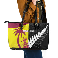 New Zealand and West Indies Cricket Custom Leather Tote Bag Black Cap Windies Together LT14 - Polynesian Pride