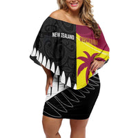 New Zealand and West Indies Cricket Custom Off Shoulder Short Dress Black Cap Windies Together - Polynesian Pride