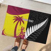 New Zealand and West Indies Cricket Custom Rubber Doormat Black Cap Windies Together - Polynesian Pride