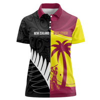 New Zealand and West Indies Cricket Custom Women Polo Shirt Black Cap Windies Together - Polynesian Pride