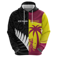New Zealand and West Indies Cricket Custom Zip Hoodie Black Cap Windies Together - Polynesian Pride