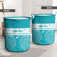 New Zealand Silver Fern Cricket Custom Laundry Basket Black Cap Teal Maori Pattern - Polynesian Pride