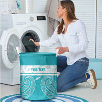 New Zealand Silver Fern Cricket Custom Laundry Basket Black Cap Teal Maori Pattern - Polynesian Pride