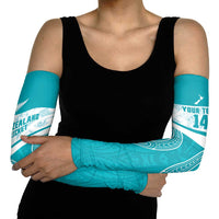 New Zealand Silver Fern Cricket Custom Arm Sleeves Black Cap Teal Maori Pattern - Polynesian Pride