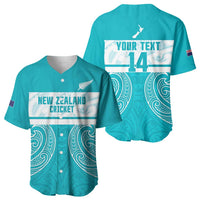 New Zealand Silver Fern Cricket Custom Baseball Jersey Black Cap Teal Maori Pattern LT14 - Polynesian Pride