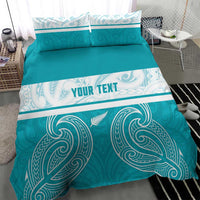 New Zealand Silver Fern Cricket Custom Bedding Set Black Cap Teal Maori Pattern - Polynesian Pride