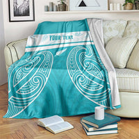 New Zealand Silver Fern Cricket Custom Blanket Black Cap Teal Maori Pattern - Polynesian Pride