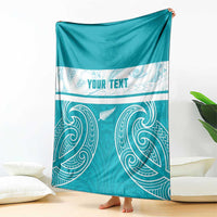 New Zealand Silver Fern Cricket Custom Blanket Black Cap Teal Maori Pattern - Polynesian Pride