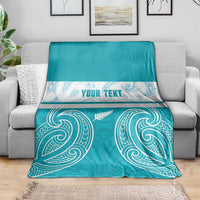 New Zealand Silver Fern Cricket Custom Blanket Black Cap Teal Maori Pattern - Polynesian Pride