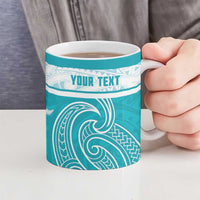 New Zealand Silver Fern Cricket Custom Ceramic Mug Black Cap Teal Maori Pattern - Polynesian Pride