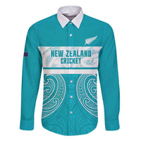 New Zealand Silver Fern Cricket Custom Family Matching Long Sleeve Bodycon Dress and Hawaiian Shirt Black Cap Teal Maori Pattern LT14 Dad's Shirt - Long Sleeve Teal - Polynesian Pride