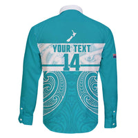 New Zealand Silver Fern Cricket Custom Family Matching Long Sleeve Bodycon Dress and Hawaiian Shirt Black Cap Teal Maori Pattern - Polynesian Pride