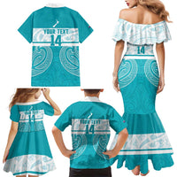 New Zealand Silver Fern Cricket Custom Family Matching Mermaid Dress and Hawaiian Shirt Black Cap Teal Maori Pattern - Polynesian Pride