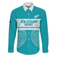 New Zealand Silver Fern Cricket Custom Family Matching Mermaid Dress and Hawaiian Shirt Black Cap Teal Maori Pattern LT14 Dad's Shirt - Long Sleeve Teal - Polynesian Pride