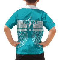 New Zealand Silver Fern Cricket Custom Family Matching Puletasi and Hawaiian Shirt Black Cap Teal Maori Pattern - Polynesian Pride