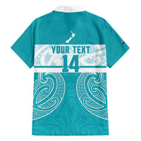 New Zealand Silver Fern Cricket Custom Family Matching Short Sleeve Bodycon Dress and Hawaiian Shirt Black Cap Teal Maori Pattern LT14 - Polynesian Pride