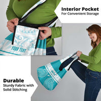 New Zealand Silver Fern Cricket Custom Grocery Bag Black Cap Teal Maori Pattern - Polynesian Pride