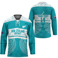 New Zealand Silver Fern Cricket Custom Hockey Jersey Black Cap Teal Maori Pattern LT14 - Polynesian Pride