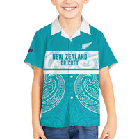 New Zealand Silver Fern Cricket Custom Kid Hawaiian Shirt Black Cap Teal Maori Pattern LT14 Kid Teal - Polynesian Pride
