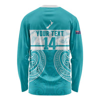 New Zealand Silver Fern Cricket Custom Long Sleeve Shirt Black Cap Teal Maori Pattern LT14 - Polynesian Pride