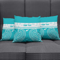 New Zealand Silver Fern Cricket Custom Pillow Cover Black Cap Teal Maori Pattern - Polynesian Pride