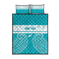 New Zealand Silver Fern Cricket Custom Quilt Bed Set Black Cap Teal Maori Pattern - Polynesian Pride