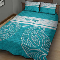 New Zealand Silver Fern Cricket Custom Quilt Bed Set Black Cap Teal Maori Pattern - Polynesian Pride