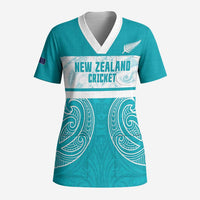 New Zealand Silver Fern Cricket Custom Scrub Top Black Cap Teal Maori Pattern - Polynesian Pride