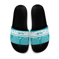 New Zealand Silver Fern Cricket Custom Slide Sandals Black Cap Teal Maori Pattern - Polynesian Pride