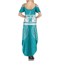 New Zealand Silver Fern Cricket Custom Summer Maxi Dress Black Cap Teal Maori Pattern LT14 - Polynesian Pride