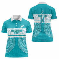 New Zealand Silver Fern Cricket Custom Women Polo Shirt Black Cap Teal Maori Pattern - Polynesian Pride