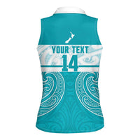 New Zealand Silver Fern Cricket Custom Women Sleeveless Polo Shirt Black Cap Teal Maori Pattern - Polynesian Pride
