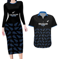 New Zealand Silver Fern Cricket Custom Couples Matching Long Sleeve Bodycon Dress and Hawaiian Shirt Black Cap T20 Version - Polynesian Pride